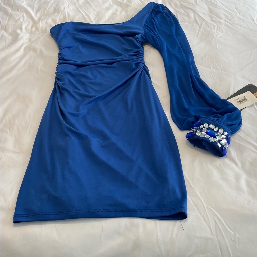 Ruby Rox Vibrant Blue One-Shoulder Dress